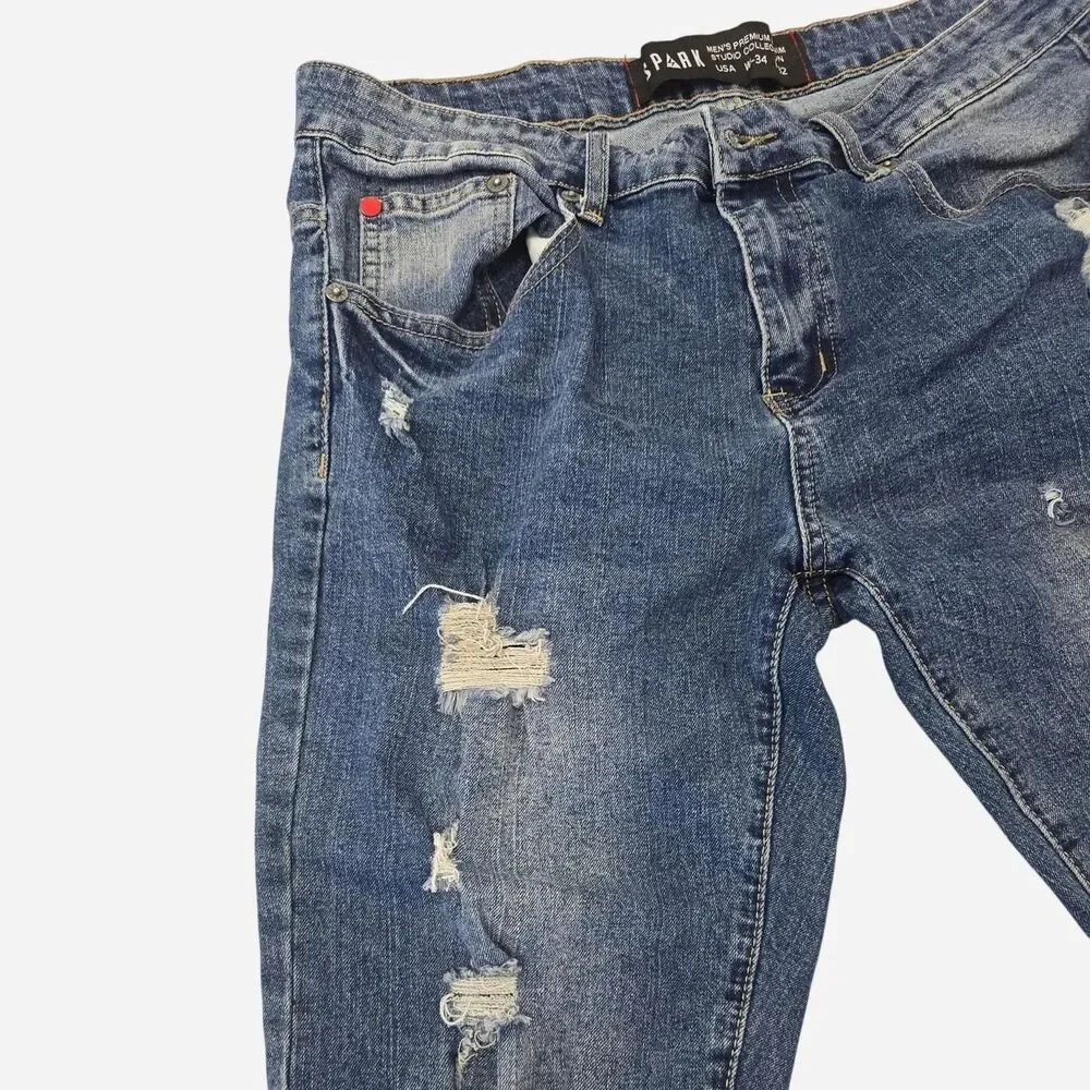 Spark Jeans Men's Prem Denim Studio Collection USA W34 L32 Blue Skinny Fit Jeans
